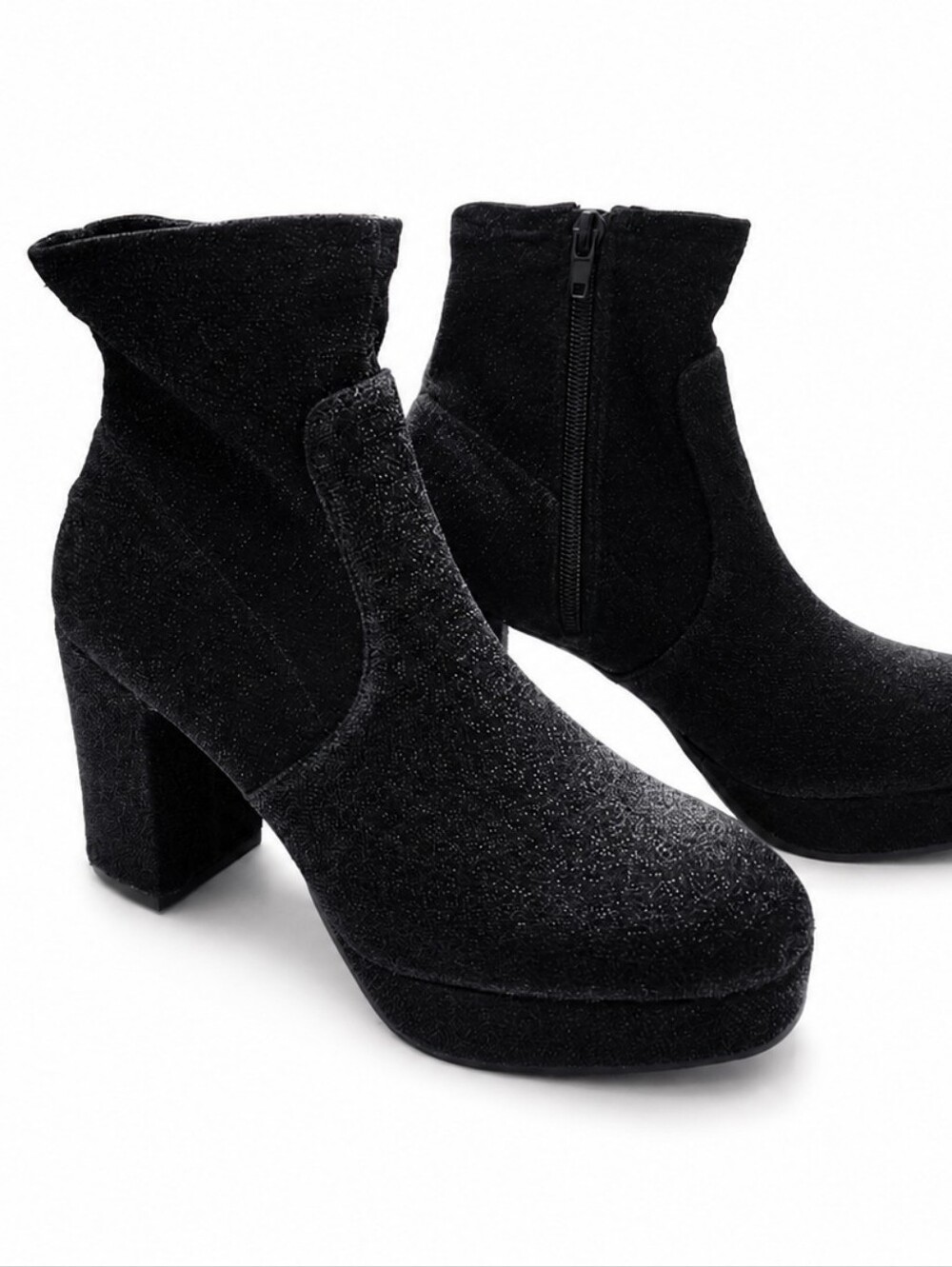 Mari A. NWOT Black Glitter Platform Ankle Boots Chunky Block Heel Women Size 7.5